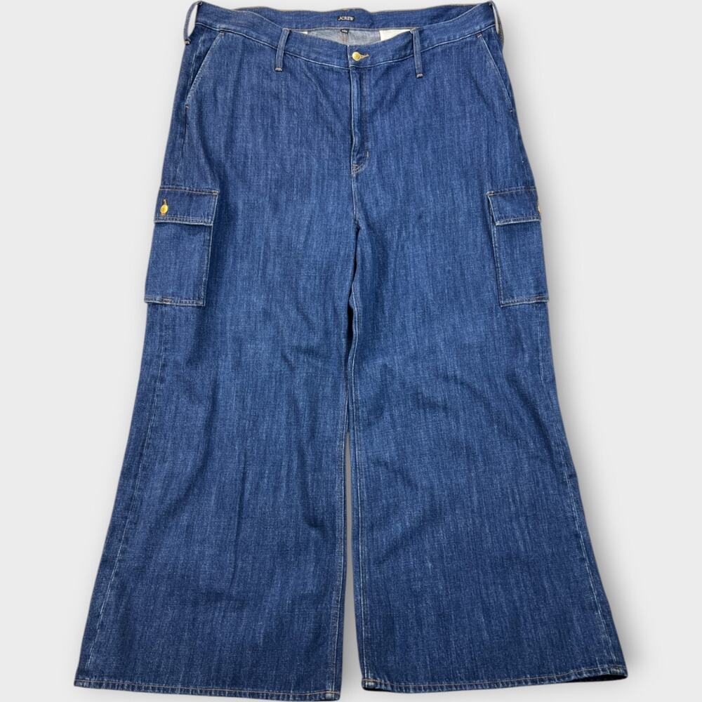 J Crew Women Baggy Jeans Sz 37 Denim Cargo Wide Leg Loose Relaxed Grunge 46x32